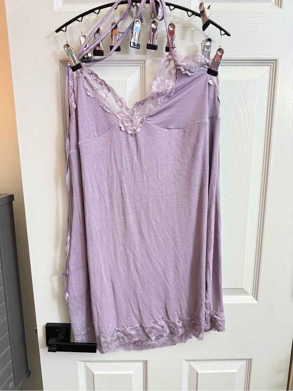 Victoria’s Secret Lavender Lace-Trim Cross Back Slip Dress w/ matching Robe